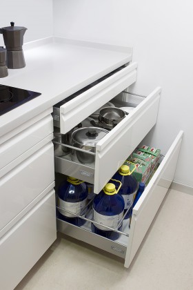 Ergonomics of the drawers, where the handle
is part of the door itself.