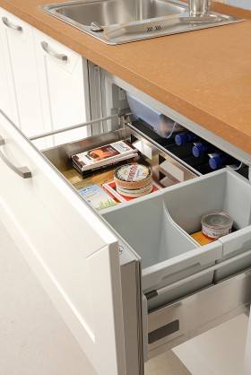Refrigerator drawers can be built in providing a
different way of storing food.